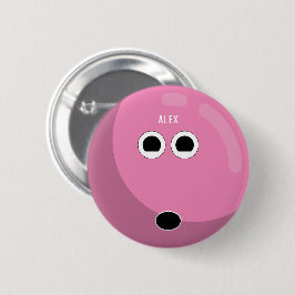 Bowling Ball mit Ihrem Namen | Rosa/Weiß Button