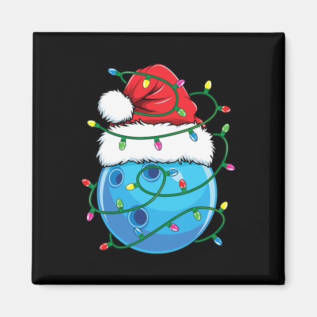 Bowling Ball mit Weihnachtsmannmütze Männer Jungen Magnet (Vorne)