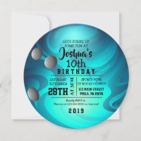 BOWLING BALL ROUND Aqua Invitation de fête d'anniv