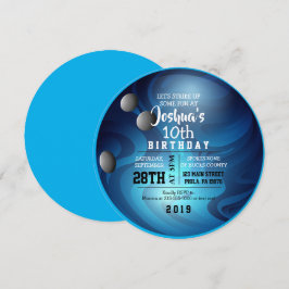 BOWLING BALL ROUND Blue Birthday Party Einladung