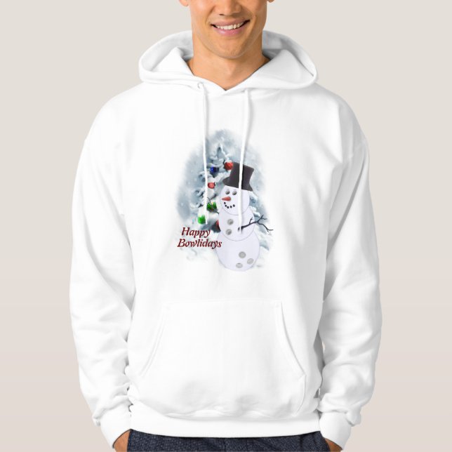 Bowling Ball Snowman Weihnachten Hoodie (Vorderseite)