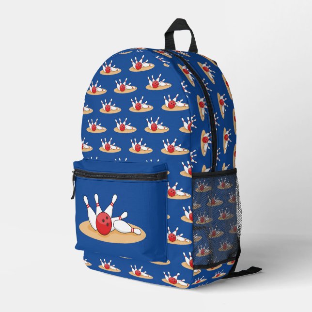 Bowling Ball Strikte Skittles Muster Bedruckter Rucksack (Rückseitige Ecke Rechts)