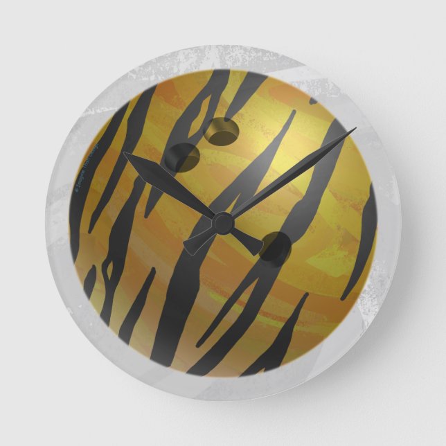 Bowling Ball Tiger Gelb Runde Wanduhr (Vorderseite)