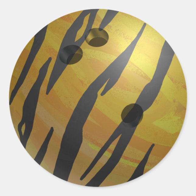 Bowling Ball Tiger Gelb Runder Aufkleber (Vorderseite)