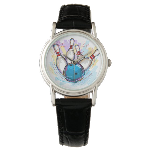 Bowling Ball und Buttone Armbanduhr (Vorderseite)