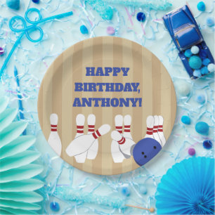 Bowling Ball und Buttone Bowling Birthday Party Pappteller