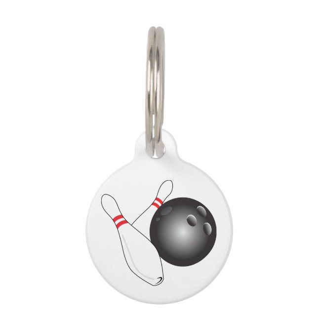 Bowling Ball und Buttone Haustiermarke (Vorderseite)