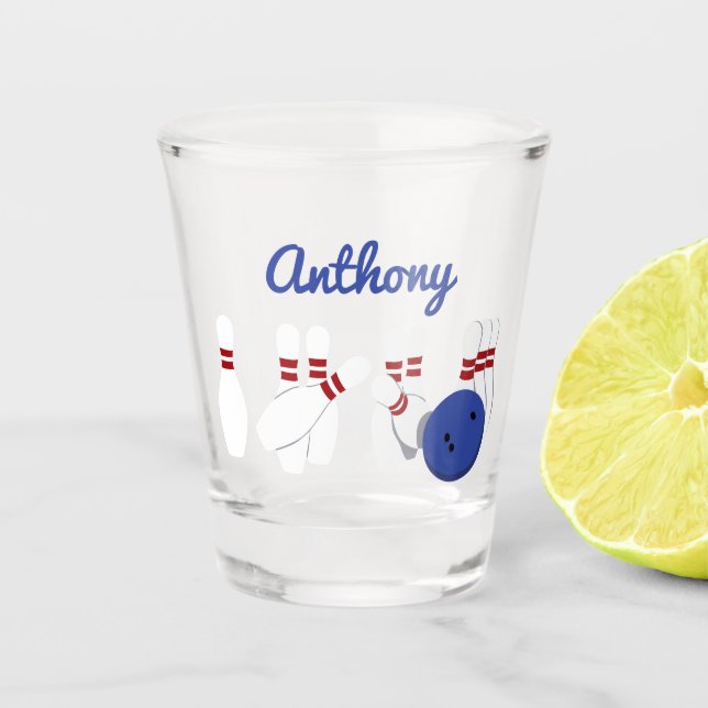 Bowling Ball und Buttone Personalisiert Schnapsglas (Vorderseite)