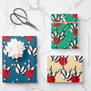 Bowling Balls und Buttone Design Geschenkpapier Set