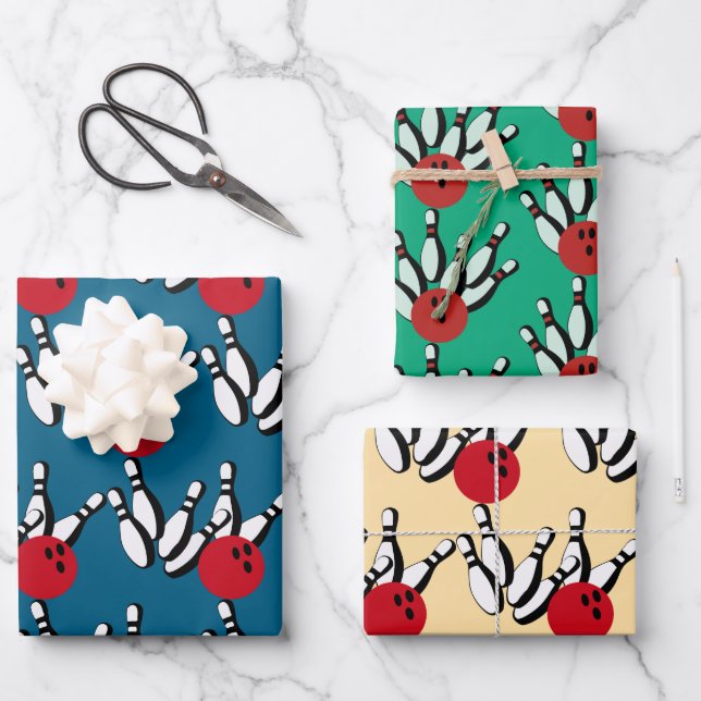 Bowling Balls und Buttone Design Geschenkpapier Set (Vorderseite)