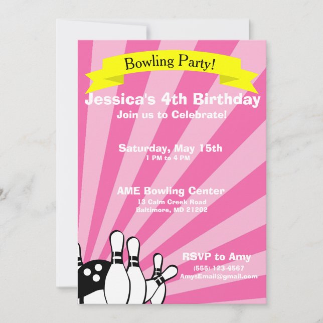 Bowling Birthday Card Einladung (Vorderseite)