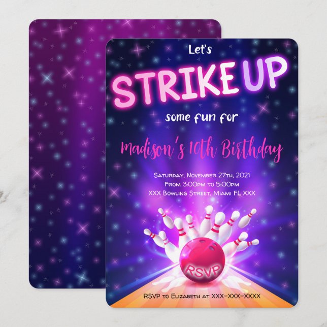 Bowling Birthday Einladung (Vorne/Hinten)