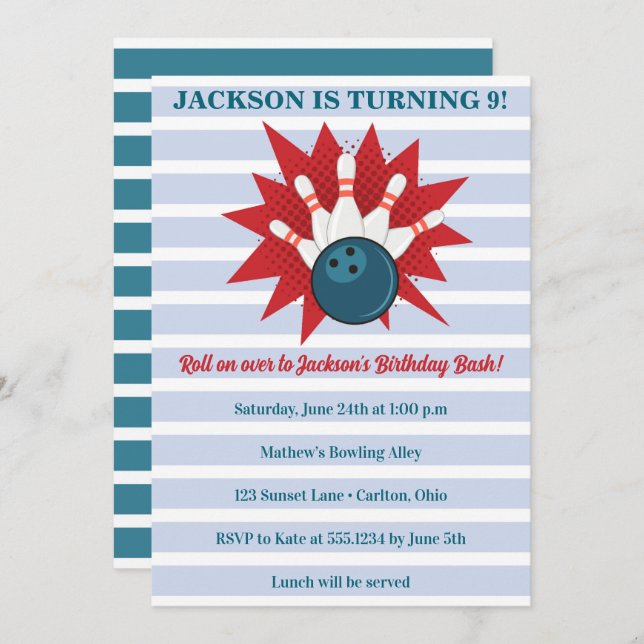 Bowling Birthday Einladung (Vorne/Hinten)
