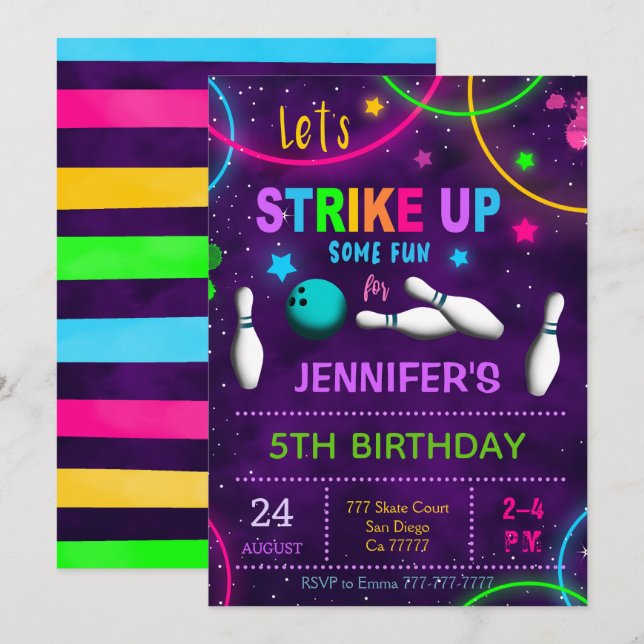 Bowling Birthday Einladung (Vorne/Hinten)