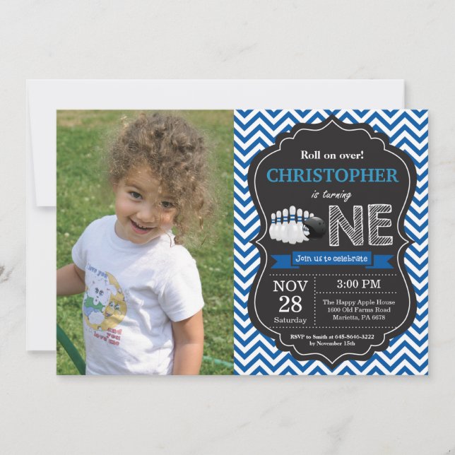 Bowling Birthday Einladung 1. Geburtstag Party (Vorderseite)