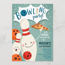 Bowling Birthday Einladung Boy Pizza aufschlagen