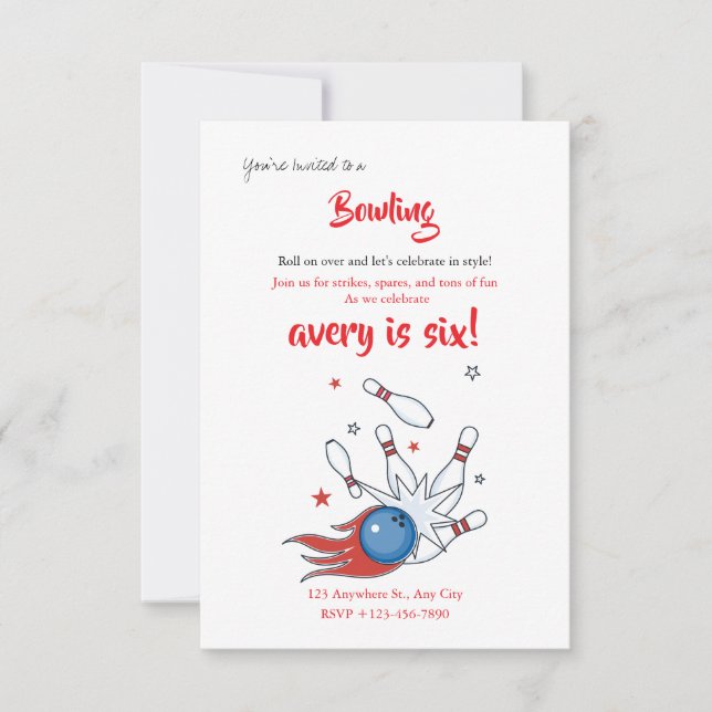 Bowling Birthday invitation template editable Dankeskarte (Vorderseite)