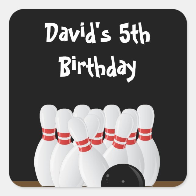 Bowling Birthday Party befürwortet Labels Quadratischer Aufkleber (Vorderseite)