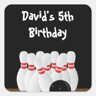 Bowling Birthday Party befürwortet Labels Quadratischer Aufkleber