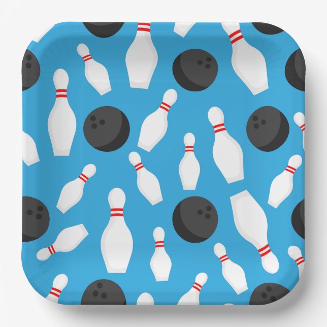 Bowling Birthday Party Blue Pappteller (Vorderseite)
