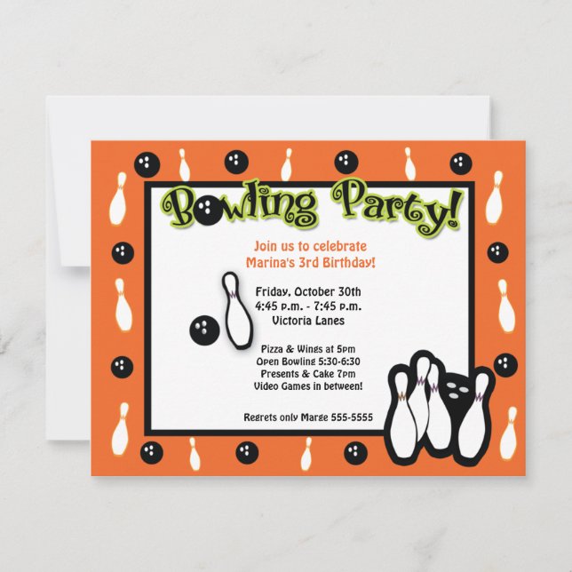 BOWLING BIRTHDAY PARTY Bowl Orange Einladung (Vorderseite)