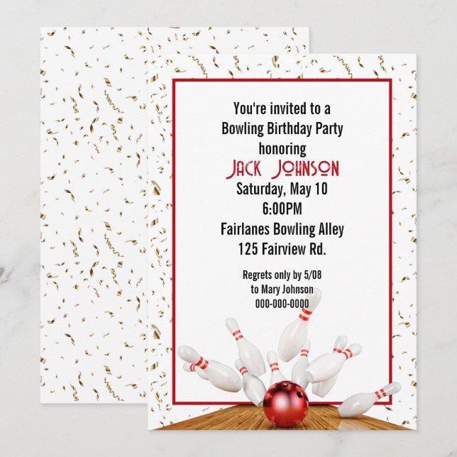 Bowling Birthday Party Einladung (Vorne/Hinten)