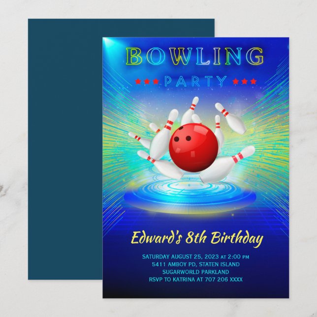 Bowling Birthday Party Einladung (Vorne/Hinten)