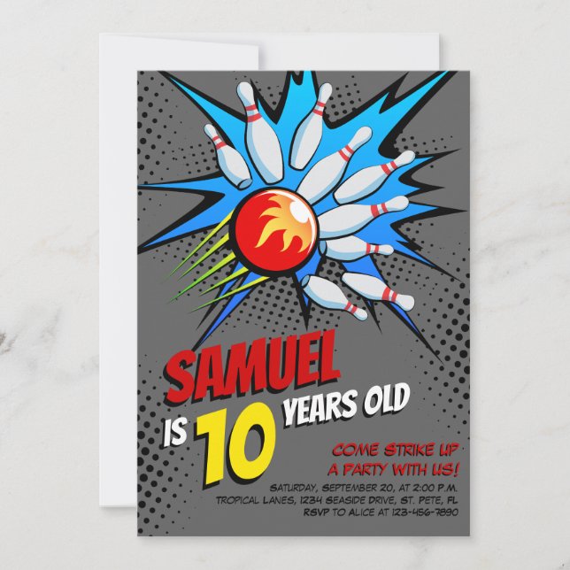 Bowling Birthday Party Einladung (Vorderseite)