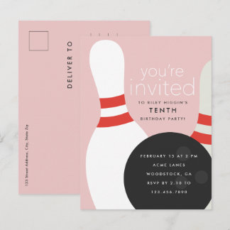 Bowling Birthday Party Einladungspostkarte