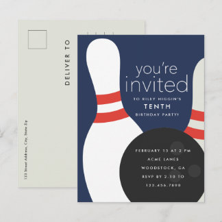 Bowling Birthday Party Einladungspostkarte