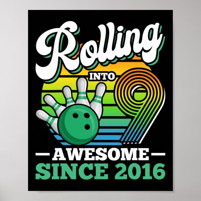 Bowling Birthday Party in 9 Jahre Junge 9t Poster (Vorne)