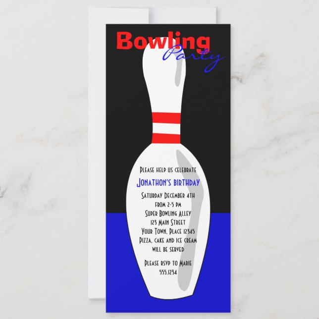 Bowling Birthday Party Invite - Red White und Blue Einladung (Vorderseite)