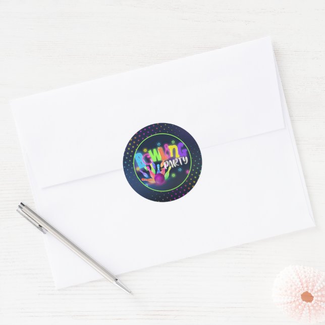 Bowling Birthday Party Sticker - Neon (Umschlag)