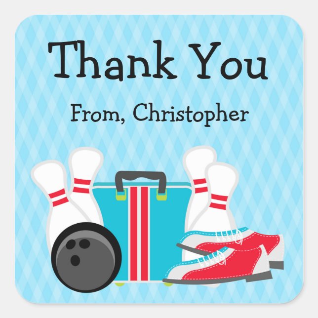 Bowling Birthday Party Vielen Dank Stickers (Vorderseite)