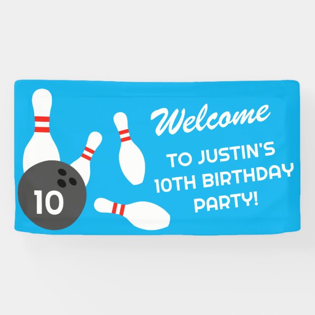 Bowling Birthday Party-Vorlage Begrüßungsbanner Banner (Horizontal)