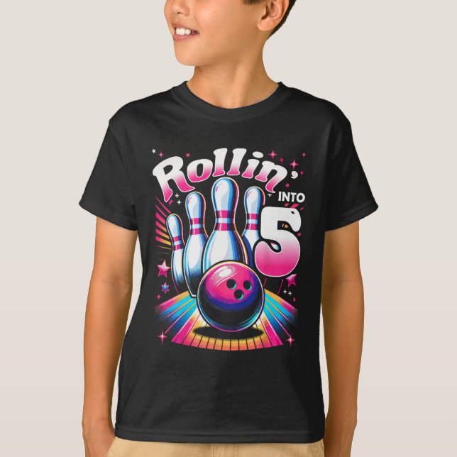 Bowling Birthday Rollin Into 5 Party 5th Birthday  T-Shirt (Vorderseite)