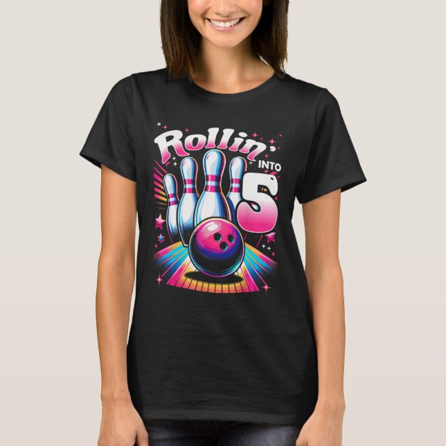 Bowling Birthday Rollin Into 5 Party 5th Birthday  T-Shirt (Vorderseite)