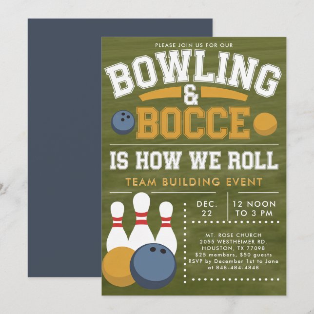 Bowling Bocce Team Community Church Business Einladung (Vorne/Hinten)