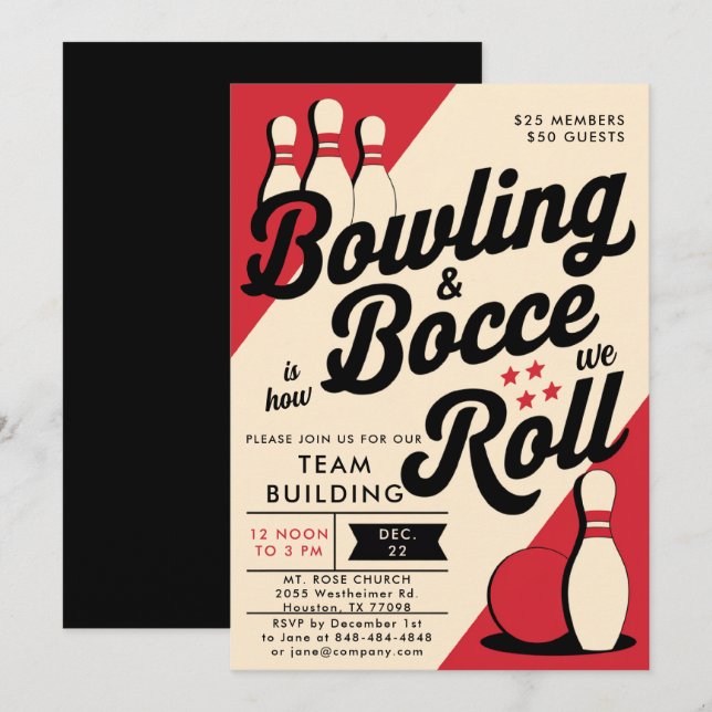 Bowling Bocce Team Community Church Business Einladung (Vorne/Hinten)