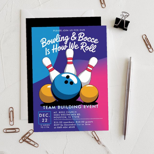 Bowling Bocce Team Gebäude Church Business Bright Einladung (bowling bocce invitation sports themed company team building church event gathering modern bright)