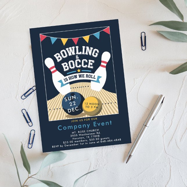 Bowling Bocce Team Gebäude Church Company Einladung (bowling bocce invitation sports themed company team building church event modern classy)