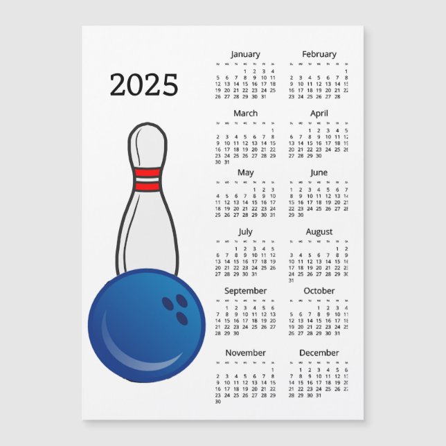Bowling Button Ball 2025 Kalender Magnetkarte (Vorderseite)