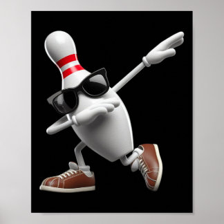 Bowling Button Dabbing Sungles Bowler Player Kids  Poster