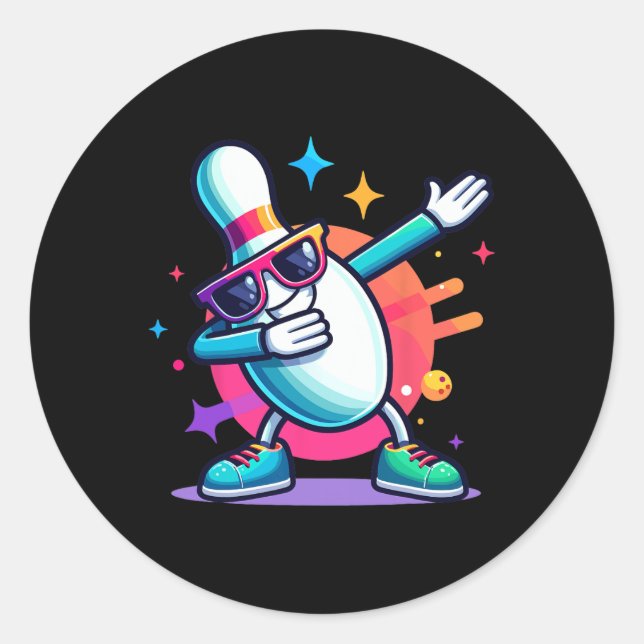 Bowling Button Dabbing Sungles Bowler Player Kinde Runder Aufkleber (Vorderseite)