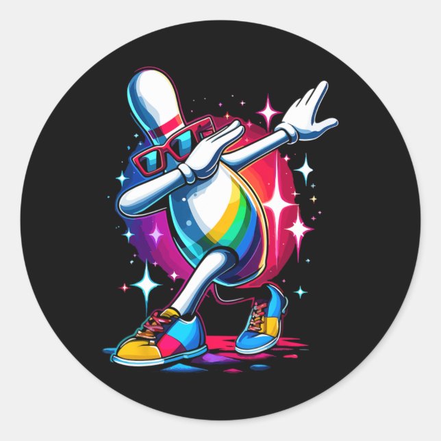 Bowling Button Dabbing Sungles Bowler Player Runder Aufkleber (Vorderseite)