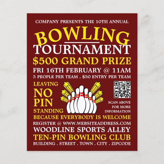 Bowling Button Design, Ten-Button Bowling Turnier Flyer (Vorne)