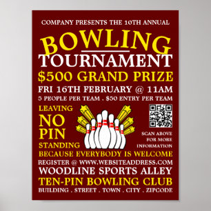 Bowling Button Design, Ten-Button Bowling Turnier Poster