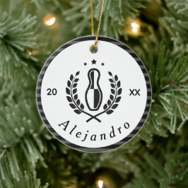 Bowling-Button-Logo und Individuelle Name-Jahr-Spo Keramik Ornament