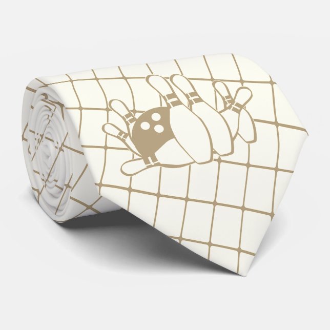 Bowling Buttone Bowling Ball Tan Karo Necktie Krawatte (Gerollt)