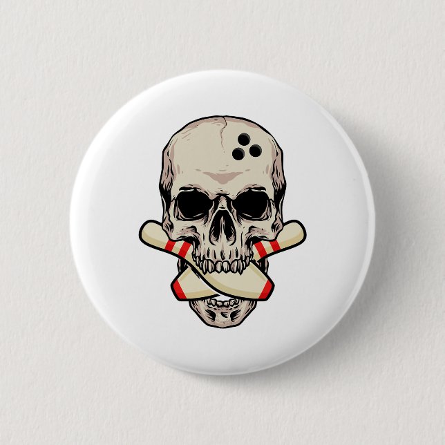 Bowling Buttone Retro Skelett Kopf Bowling Ll Button (Vorderseite)